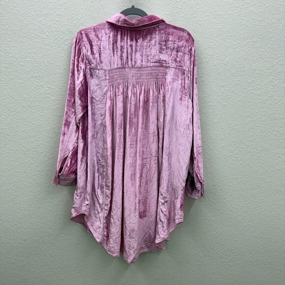 Ivy Jane Pink Crushed Velvet Long Sleeve Button Up Shirt Dress Womens Medium NEW - Picture 5 of 7